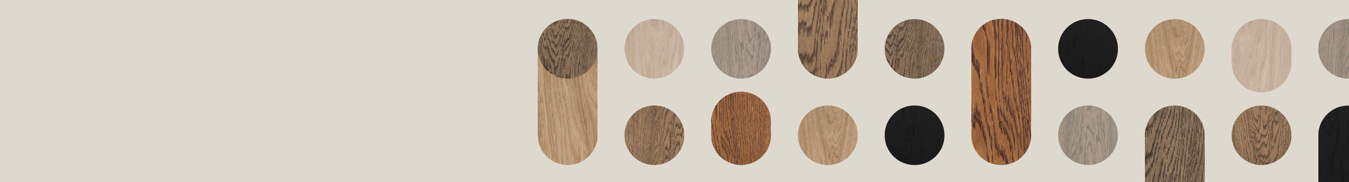 A pattern with circles and capsules in wood tones on a bright background.