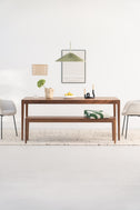 HYGG solid American walnut dining set with bench in a bright Scandinavian-style dining room